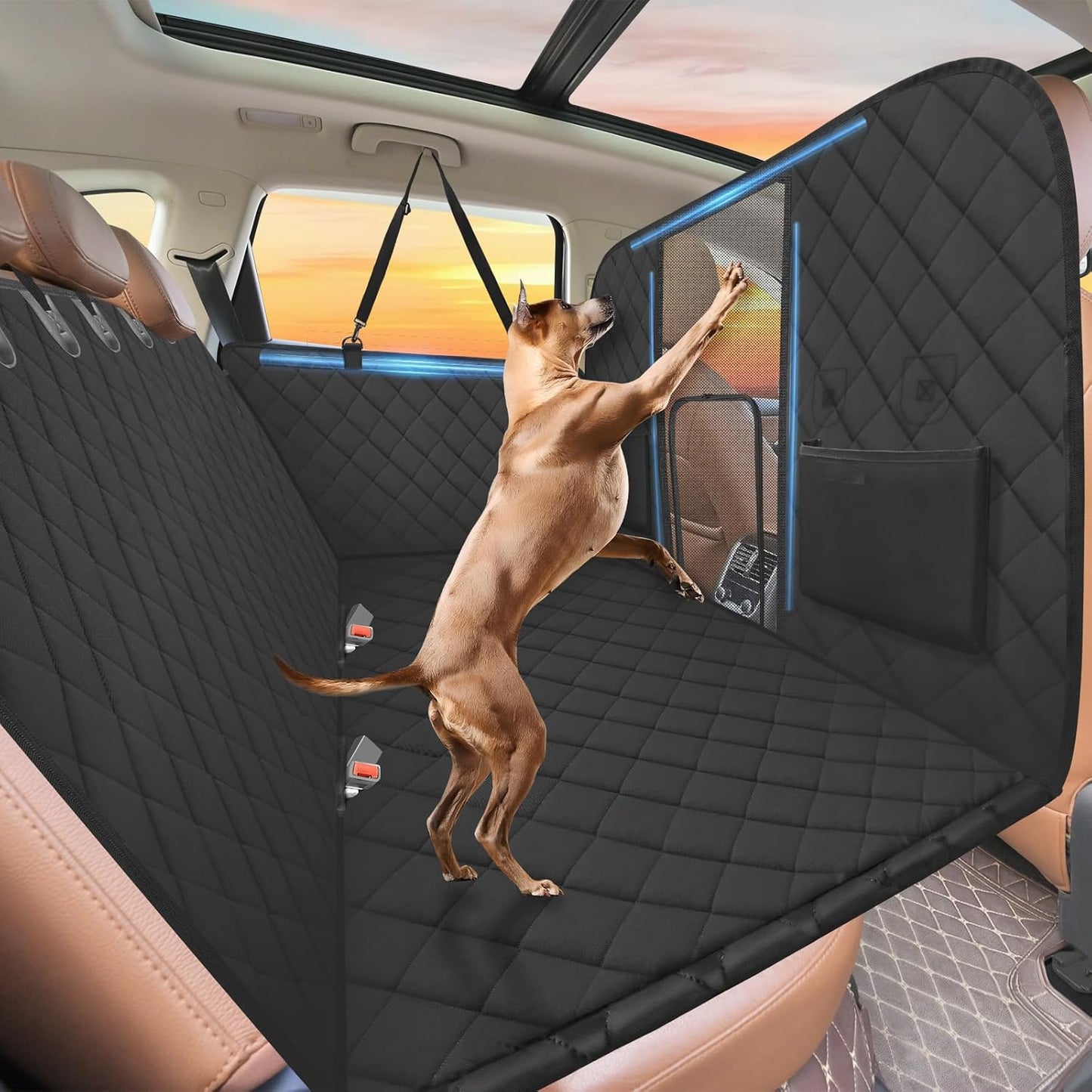 High Barrier Back Seat Extender for Dogs - Waterproof Car Cover
