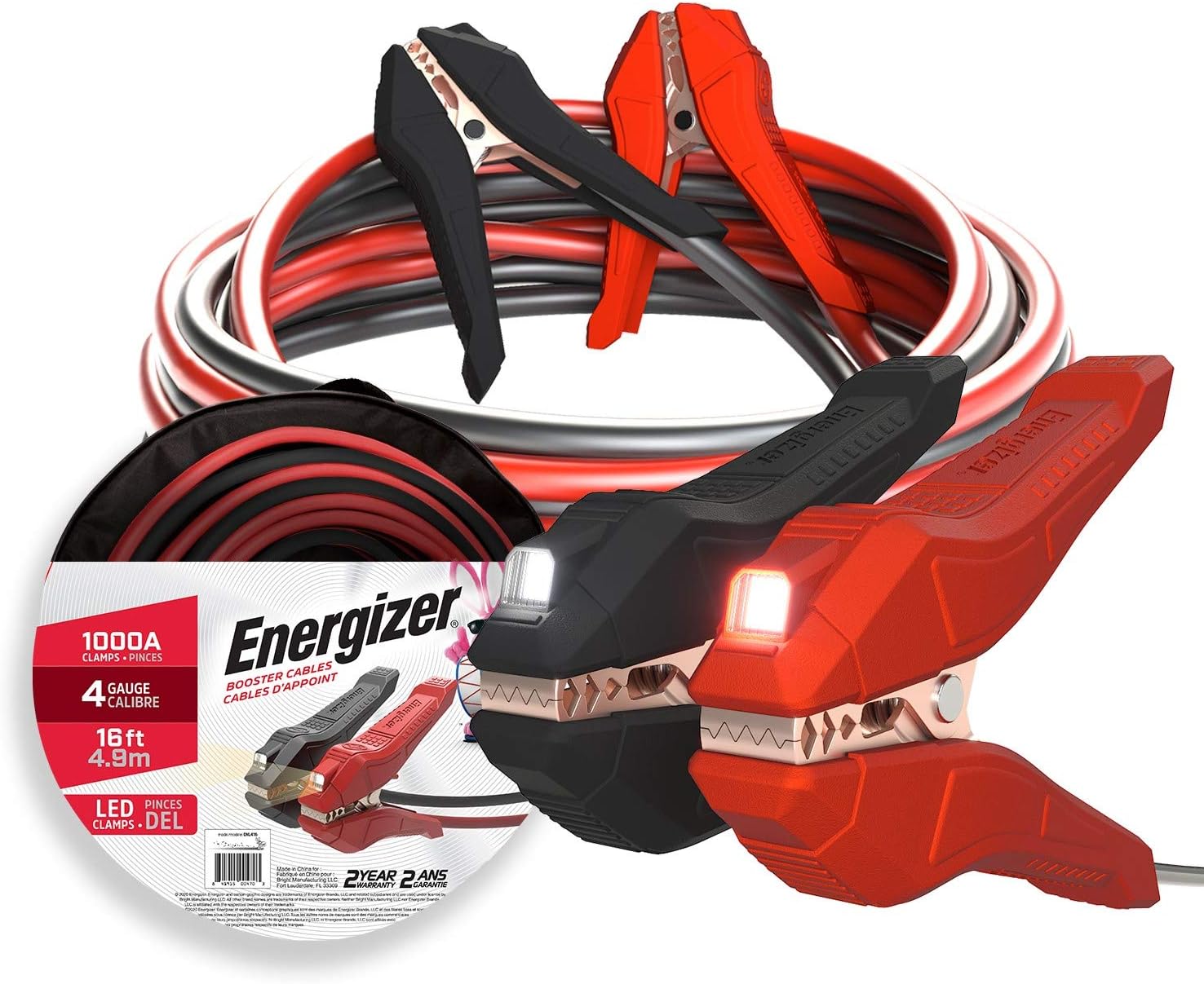 Energizer 16ft Car Jumper Cables - Built-in LED Lights for Easy Jump Starts