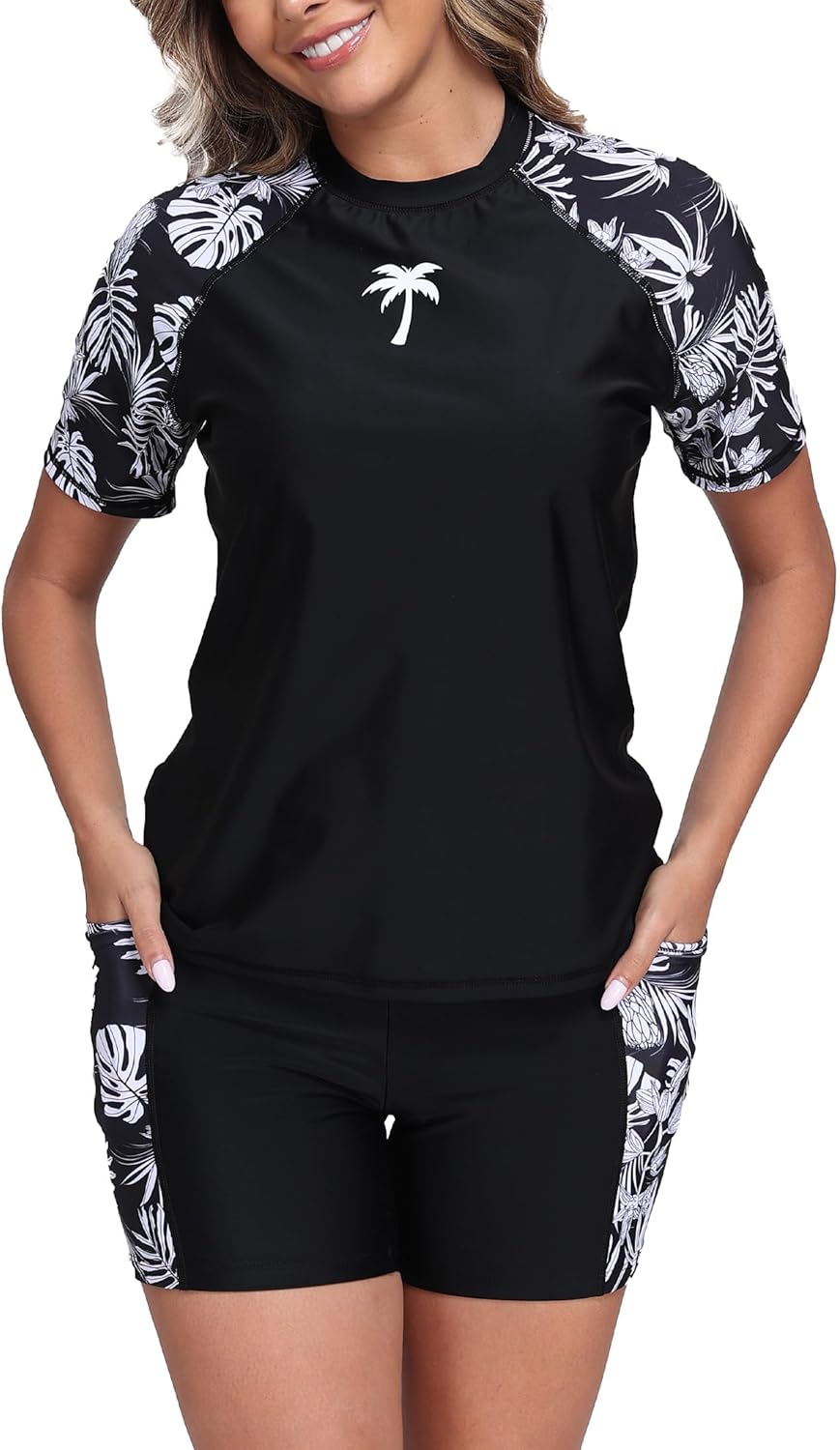 Halcurt Women's Two Piece Rash Guard Swim Set with Boyshorts