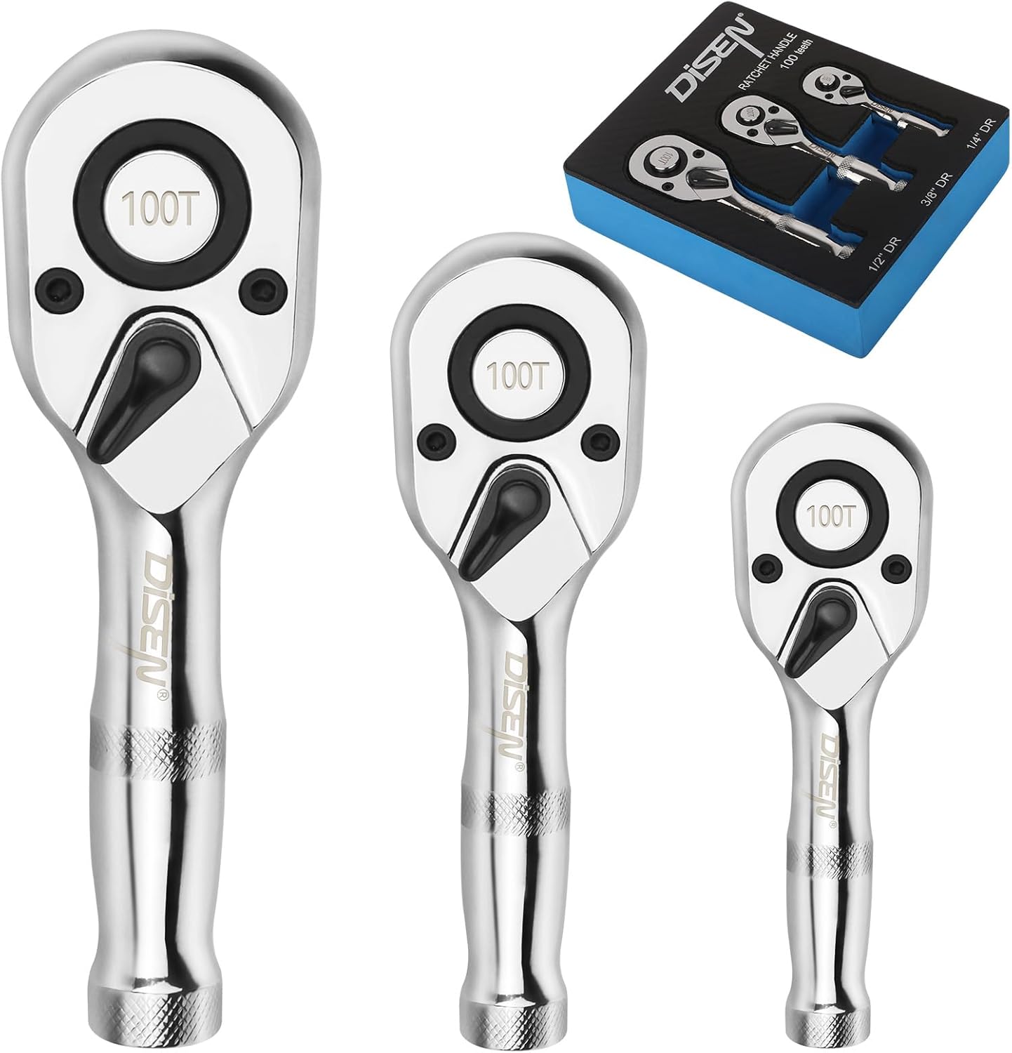 DISEN 3-Piece Stubby Ratchet Set for Tight Spaces and Precision