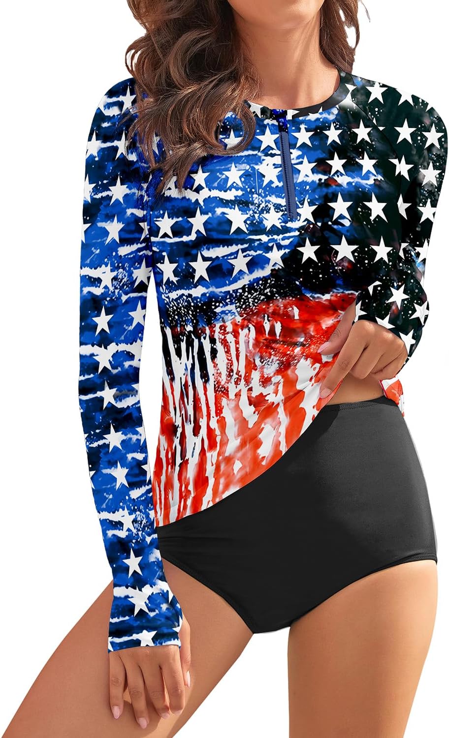 WOWENY Women Rash Guard Long Sleeve Swim Shirts for Sun Protection