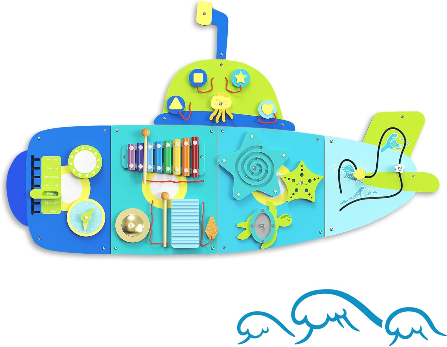 BlueWood Submarine Wall Busy Board for Toddler Learning Fun