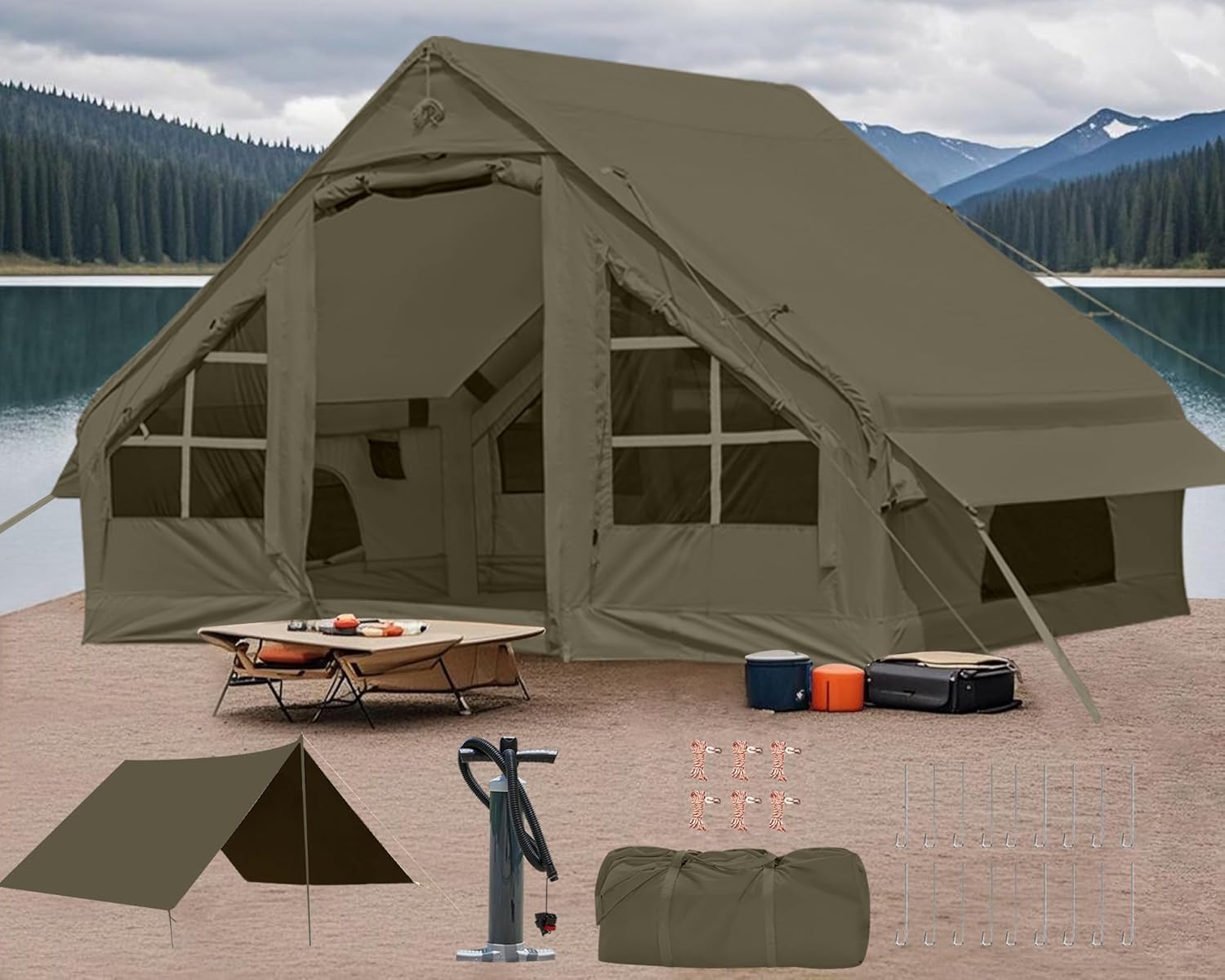 DanCoom Inflatable Camping Tent for 2-8 Person Glamping