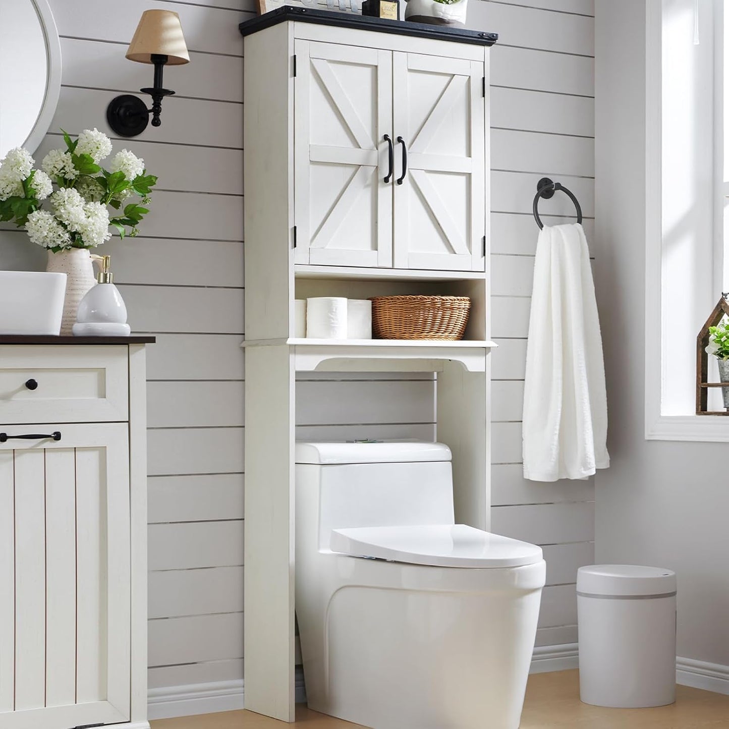 Over The Toilet Storage Cabinet with Adjustable Shelf & Barn Door
