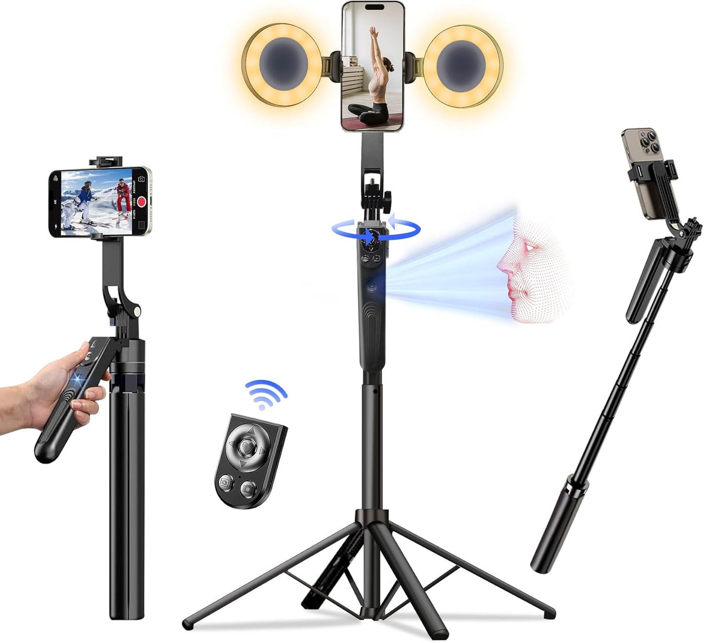 Auto Face Tracking Selfie Stick Tripod for iPhone with Light