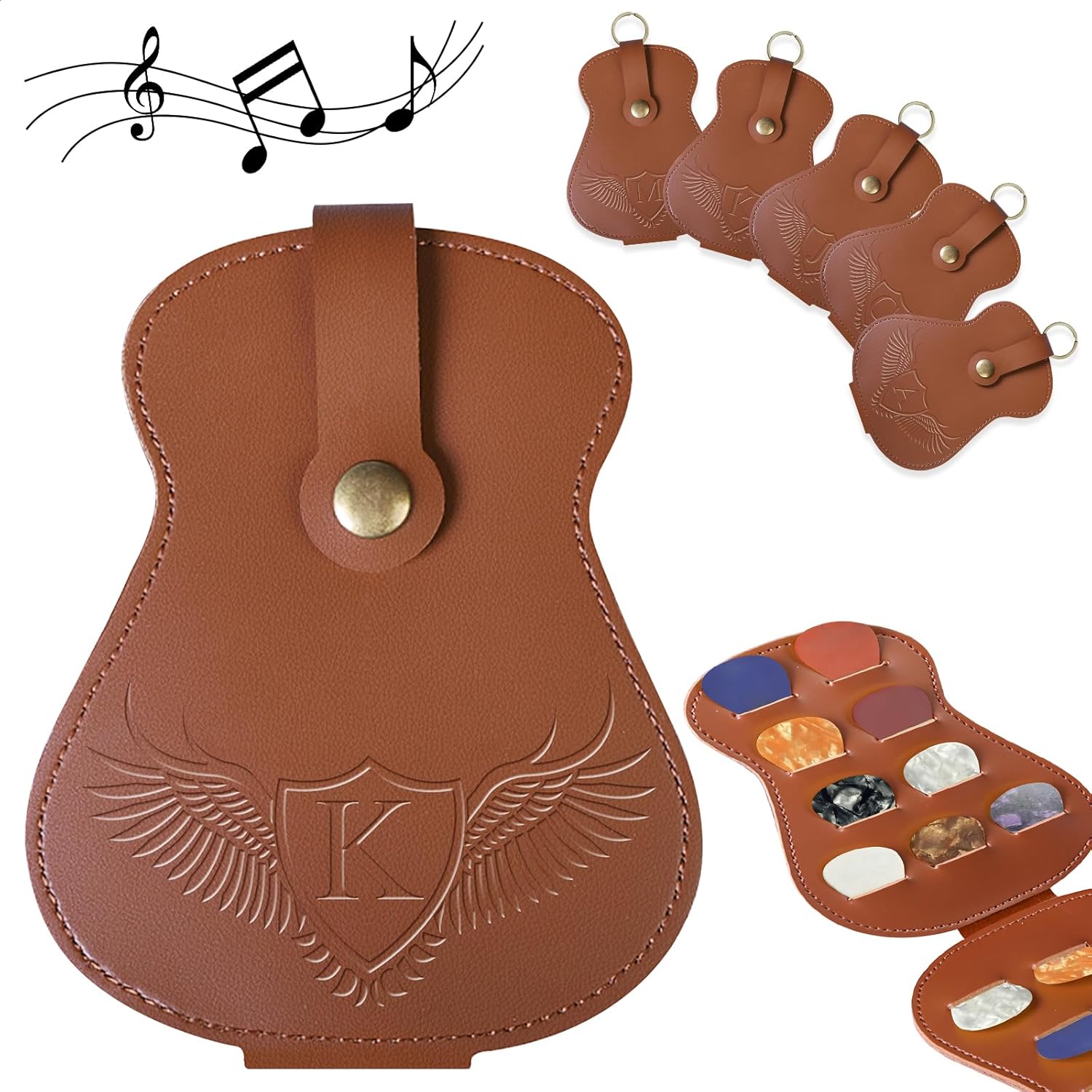 Personalized Leather Guitar Pick Holder with Keychain