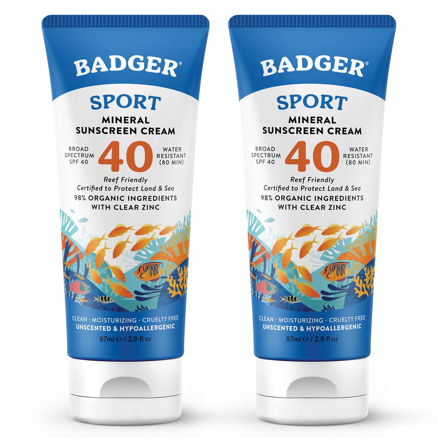 Badger Reef Safe Sport Mineral Sunscreen - Unscented SPF 40