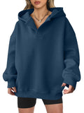 Womens Oversized V Neck Hoodie Pullover - Soft Fleece Fall Top