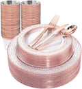 Rose Gold Plastic Plates and Cutlery Set 150PCS - Elegant Disposable
