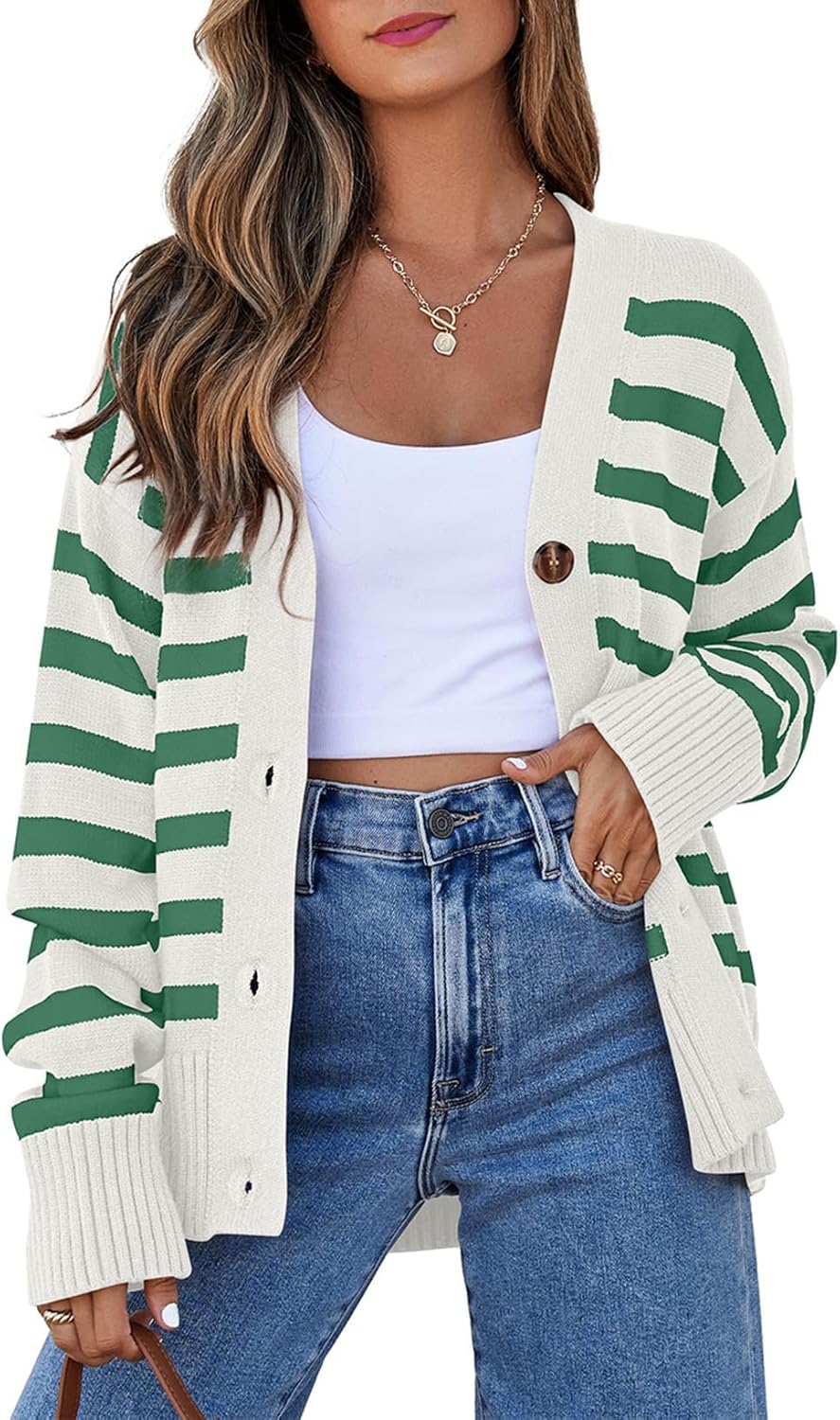 EVALESS Womens Striped Cardigan Sweaters for Stylish Comfort