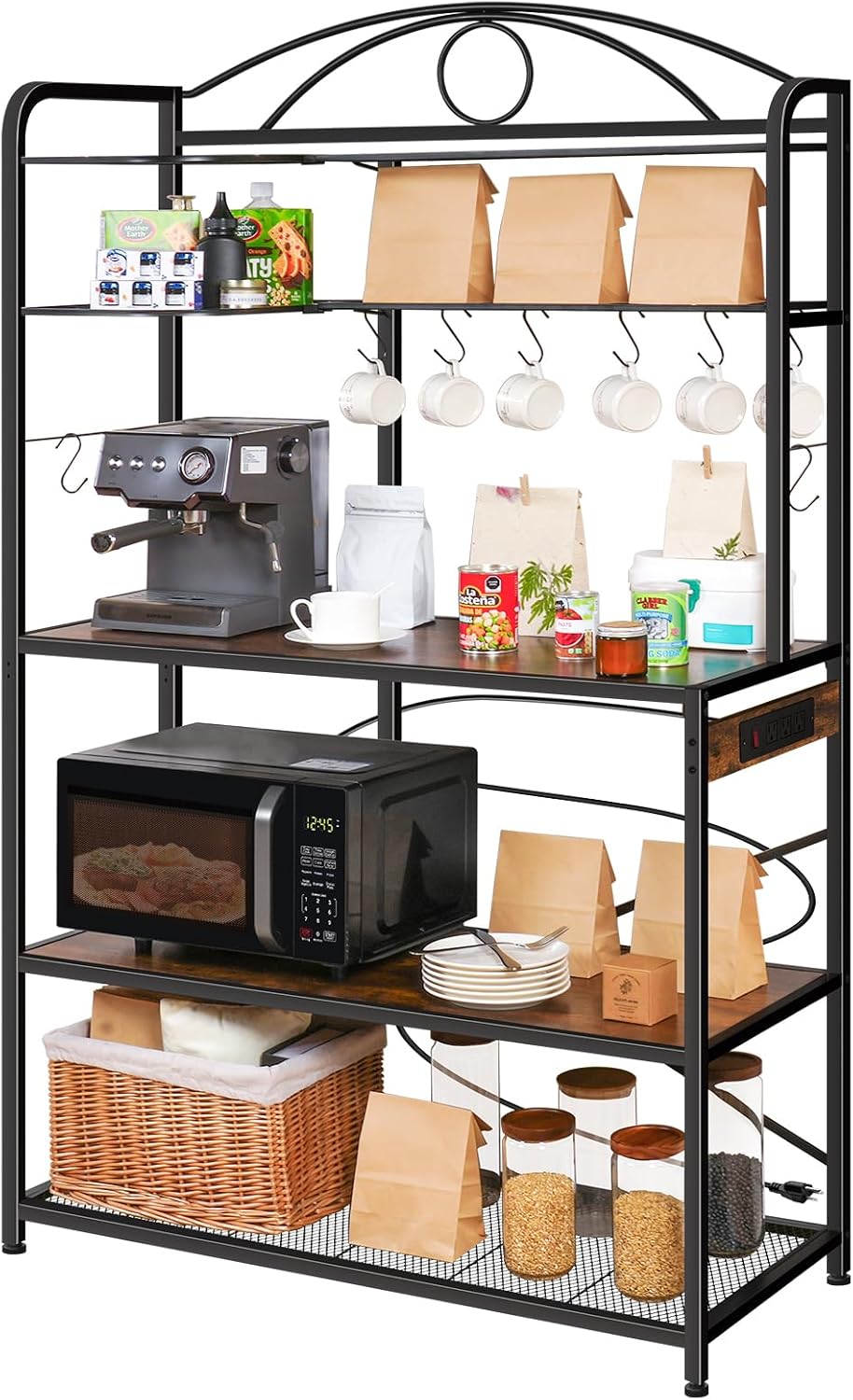 40 Coffee Bar Station with Power Outlet & 5 Tier Kitchen Shelves