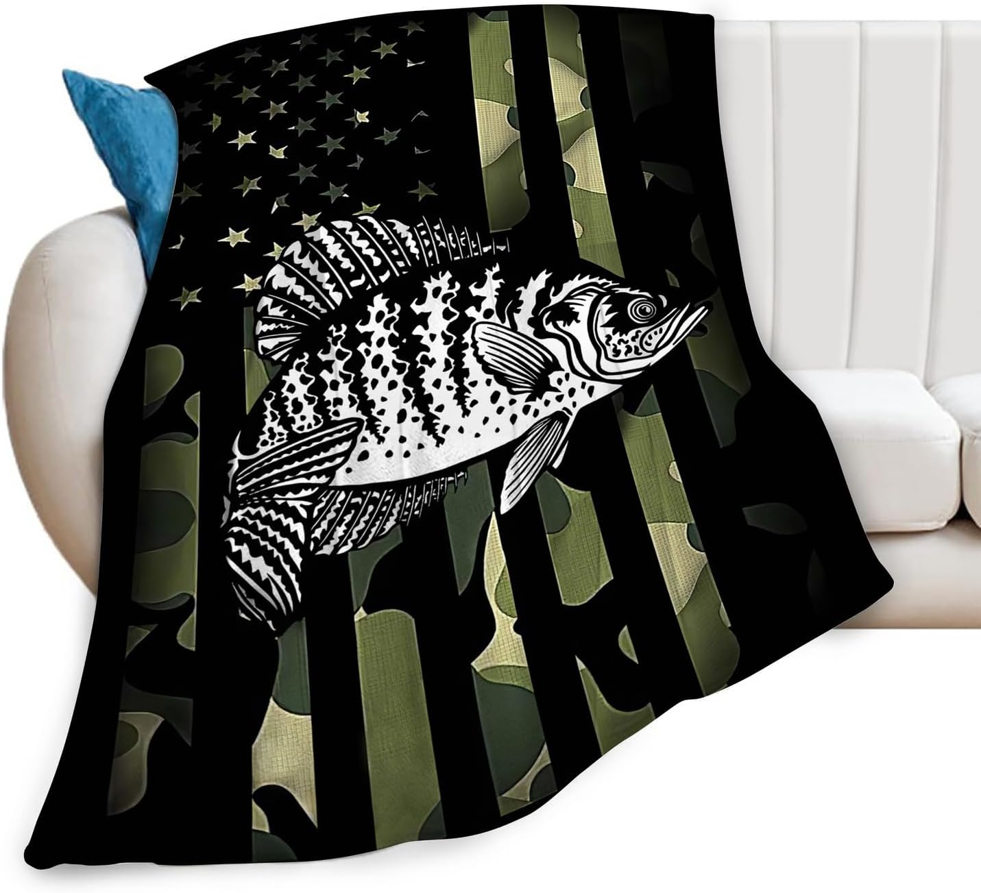Camo American Flag Fishing Blanket | Cozy Flannel Fleece for All Ages!