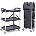 Foldable Utility Service Cart 3-Shelf Rolling Cart - Portable, Heavy