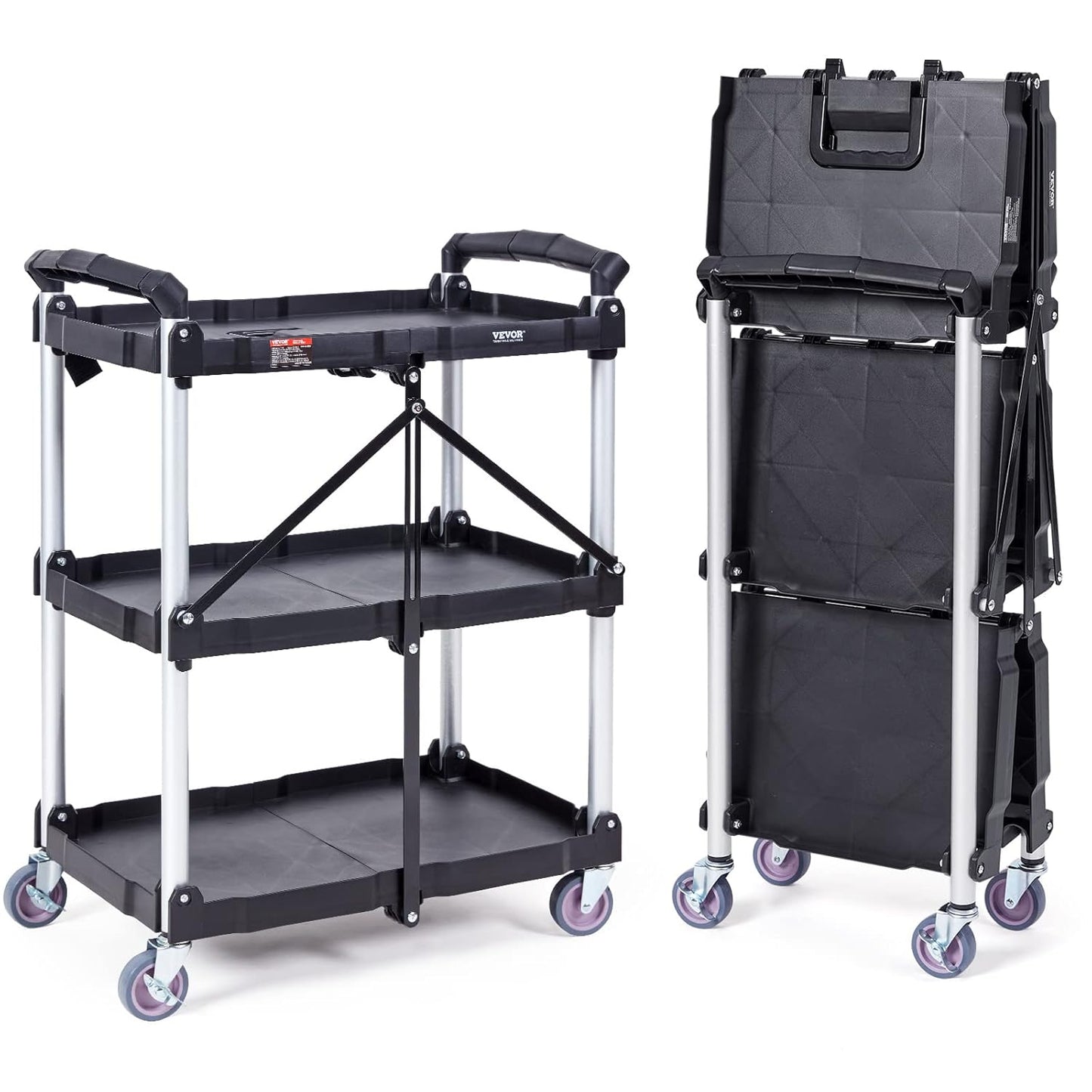 VEVOR Foldable Utility Cart with 3 Shelves and 165LBS Capacity