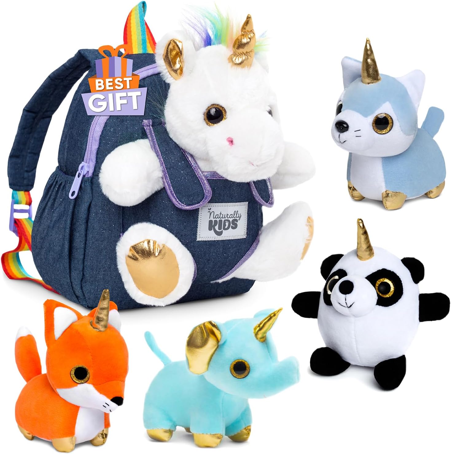 Naturally KIDS Toddler Unicorn Backpack with Plush Toys for Girls