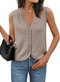 LILLUSORY Womens Knit Sweater Vest Tops V Neck Button Down - Soft