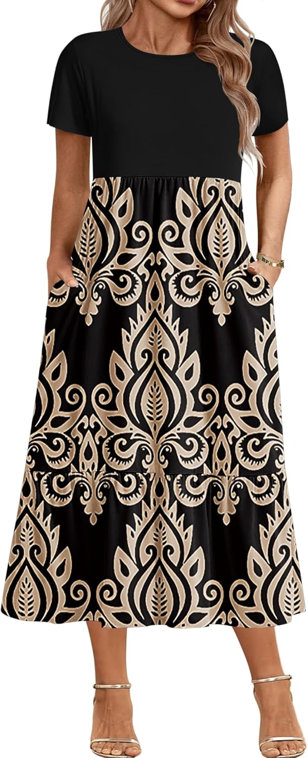 Plus Size Short Sleeve Casual Maxi Dress with Pockets