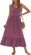 Womens Summer Sleeveless Maxi Dress Square Neck - Flowy Comfort