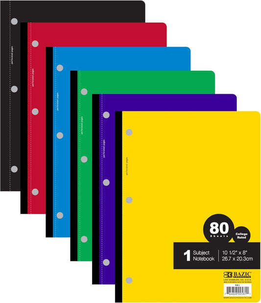 6-Pack Wireless College Ruled Notebooks by BAZIC