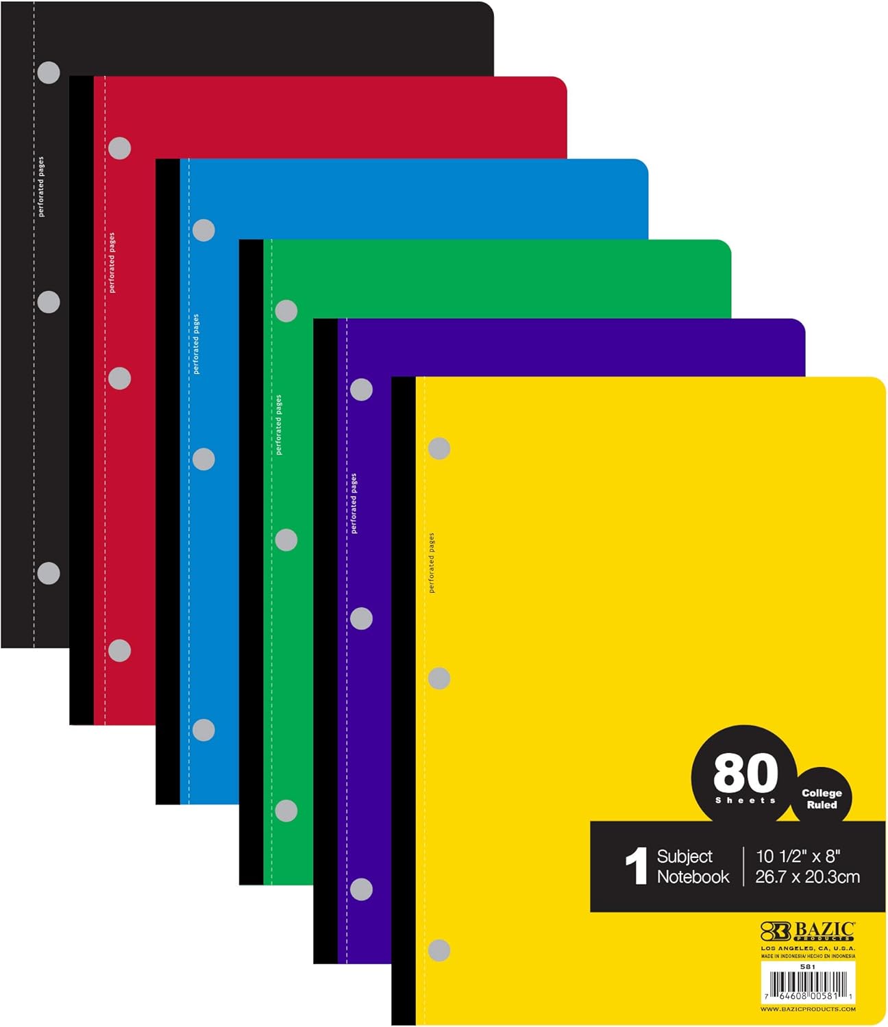 BAZIC College Ruled Notebooks 1 Subject 80 Sheets 24-Pack