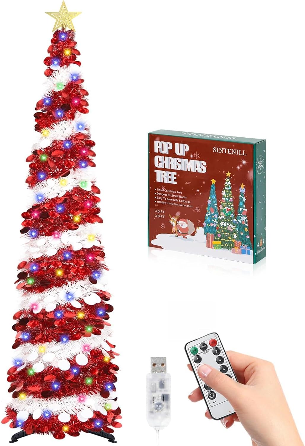 6 FT Pop Up Christmas Tree with LED Lights for Holiday Decor