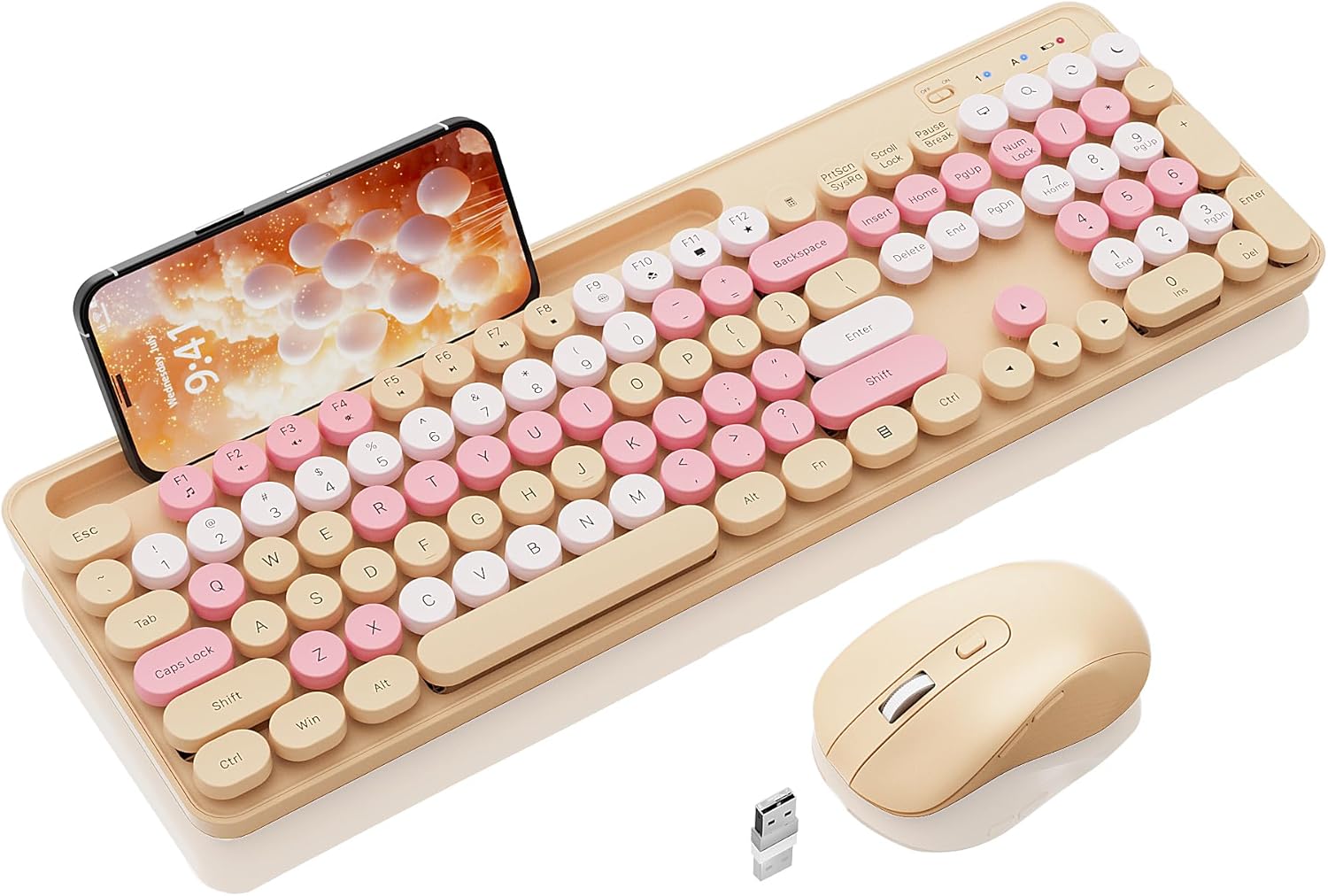 SABLUTE Retro Wireless Keyboard & Mouse Combo - Soft Click, Full Size, Auto Sleep