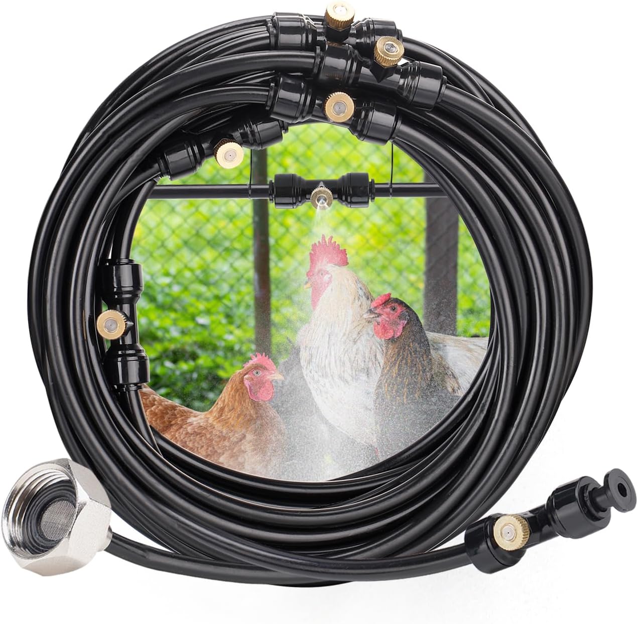 Ultimate Misting System for Chicken Coop - Leakproof, 39.4FT Line, 11 Nozzles