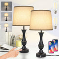 Touch Lamps for Bedrooms Set of 2 - Farmhouse Table Lamps with USB C