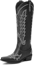 Cowboy Boots for Women Knee High Pointed Toe Chunky Heel - Stylish 13