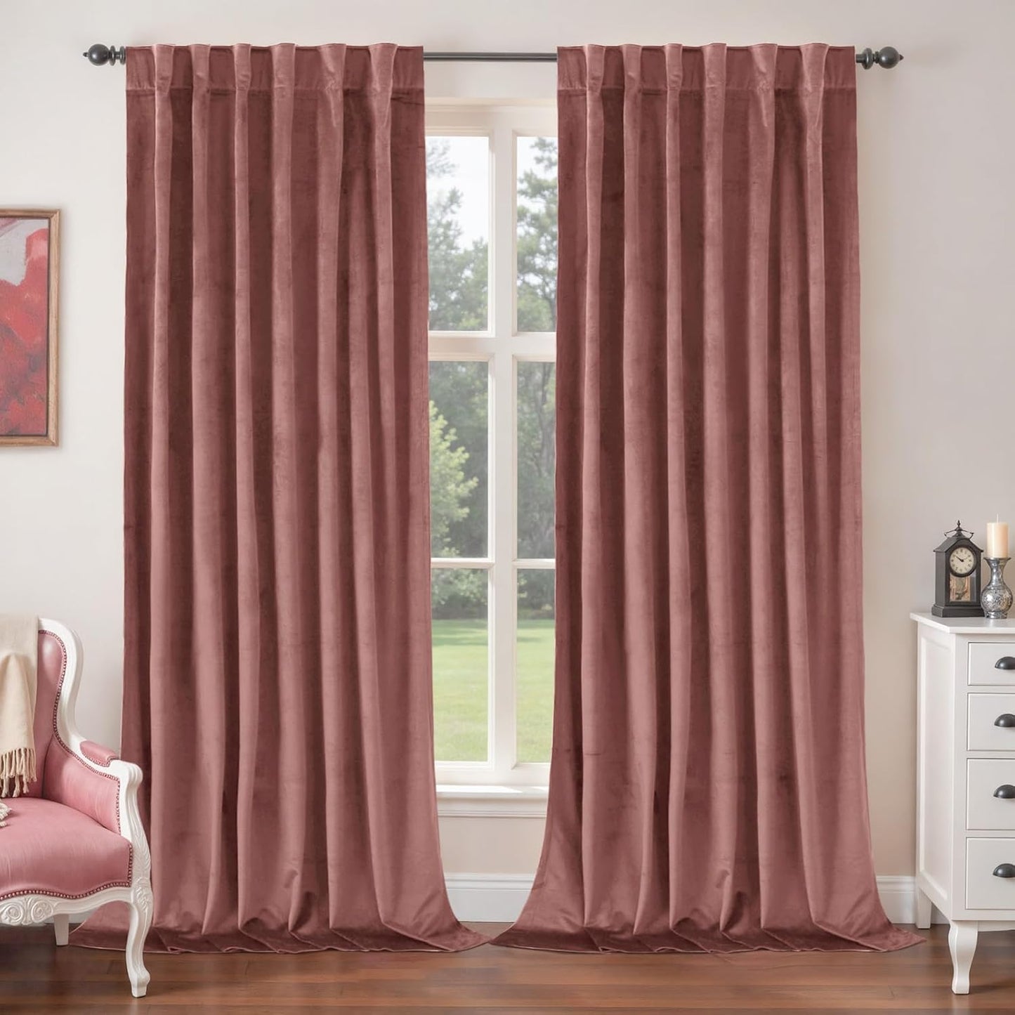 Dusty Rose Pink Velvet Curtains for Bedroom and Living Room