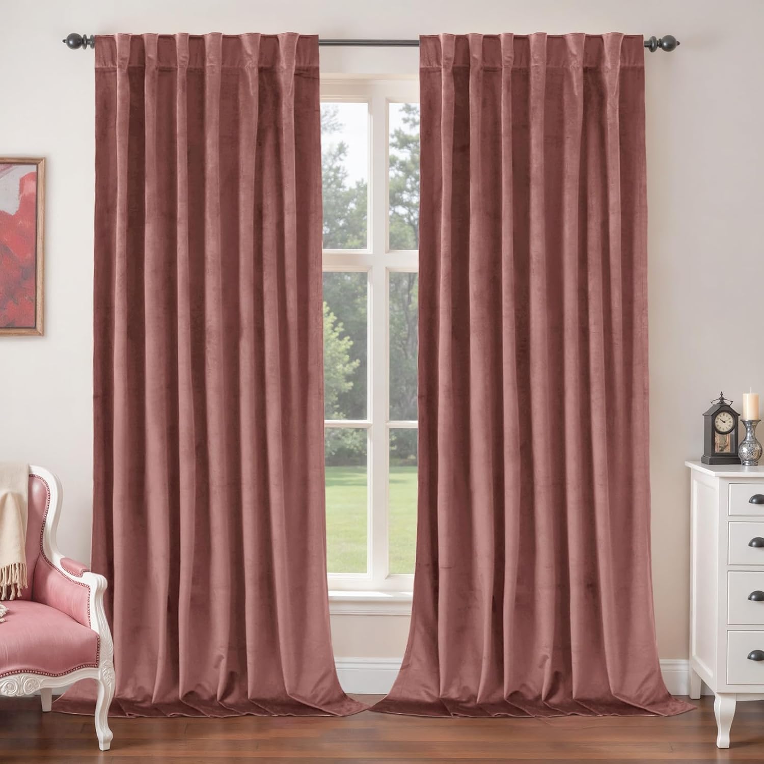 Dusty Rose Pink Velvet Curtains for Bedroom and Living Room