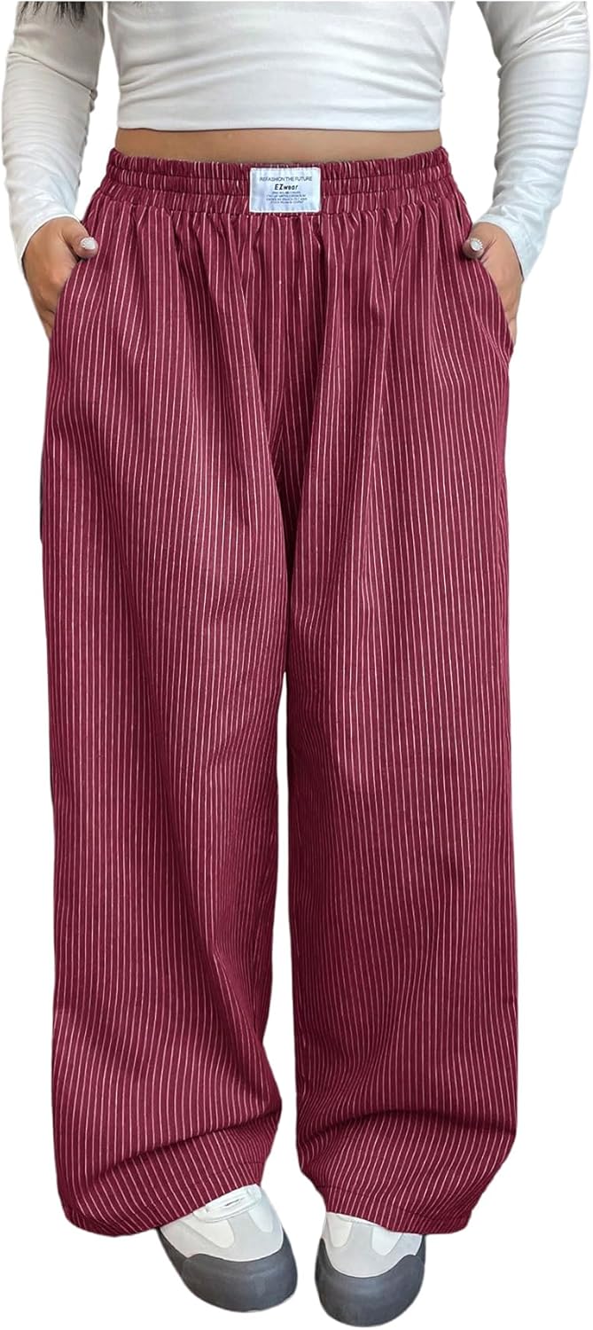 Women's Leopard Print Straight Leg Pants with Elastic Waist