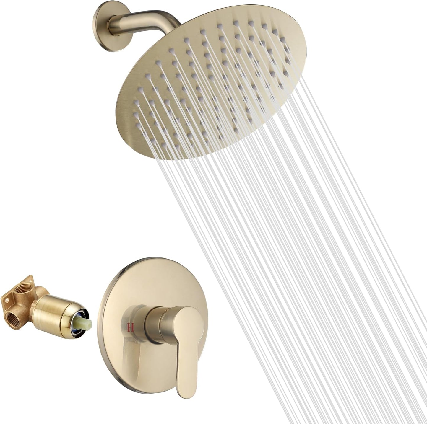 Brushed Gold Shower Faucet System with 8in Round Shower Head