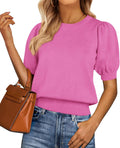 PRETTYGARDEN Puff Short Sleeve Sweater Tops - Dressy Casual Staple