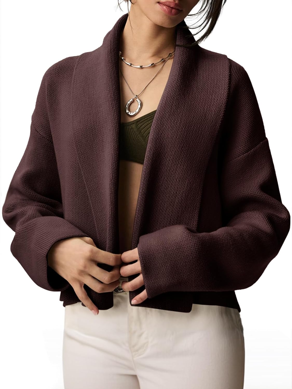Saodimallsu Womens Cropped Cardigan Open Front Shawl Sweater