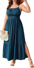 Plus Size Summer Boho Maxi Dress - Flowy Smocked Spaghetti Strap