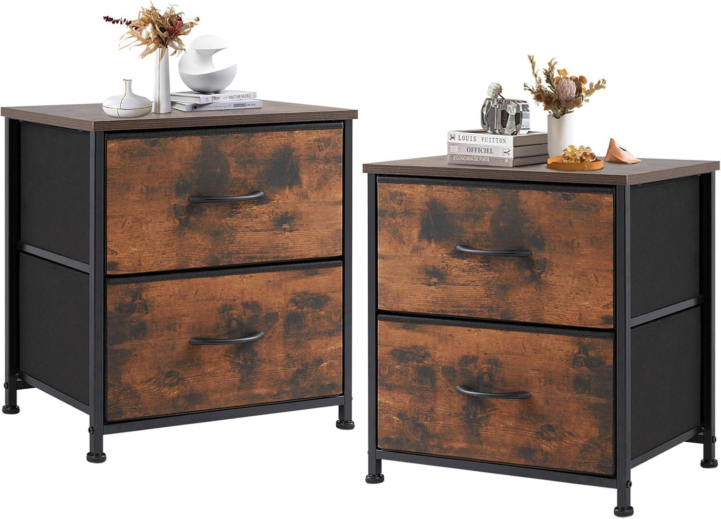 DUMOS Nightstand Small Dresser with 2 Fabric Drawers for Storage