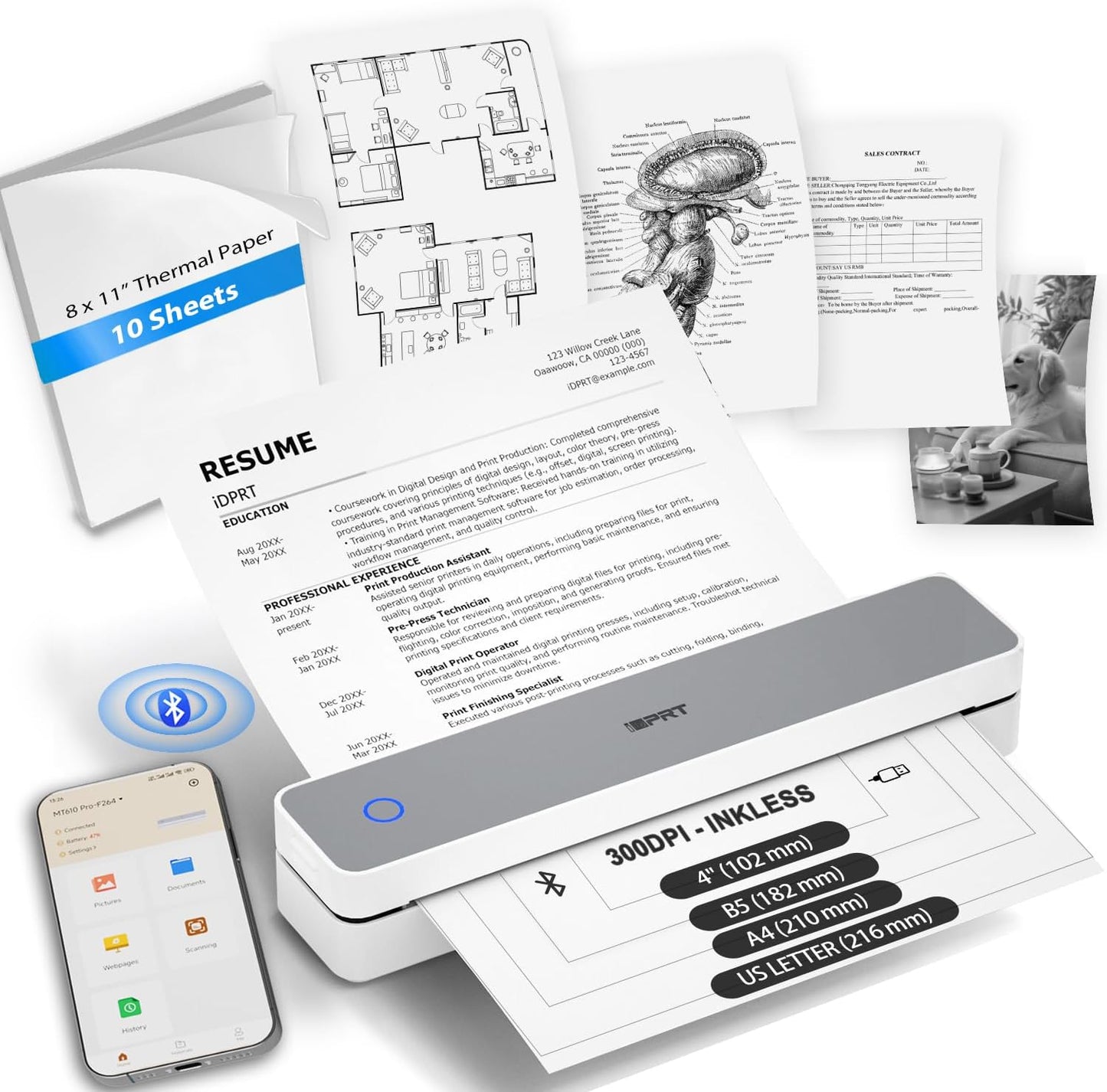 iDPRT Inkless Portable Printer for Travel - Compact & Wireless
