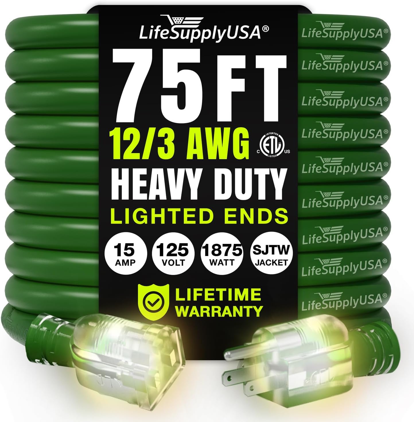 75ft Heavy Duty Extension Cord for Indoor and Outdoor Use