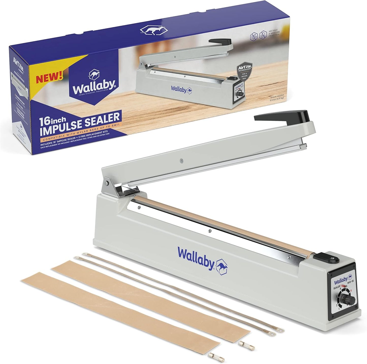 Wallaby Impulse Sealer - 16 inch Manual Heat Sealer for Mylar Bags