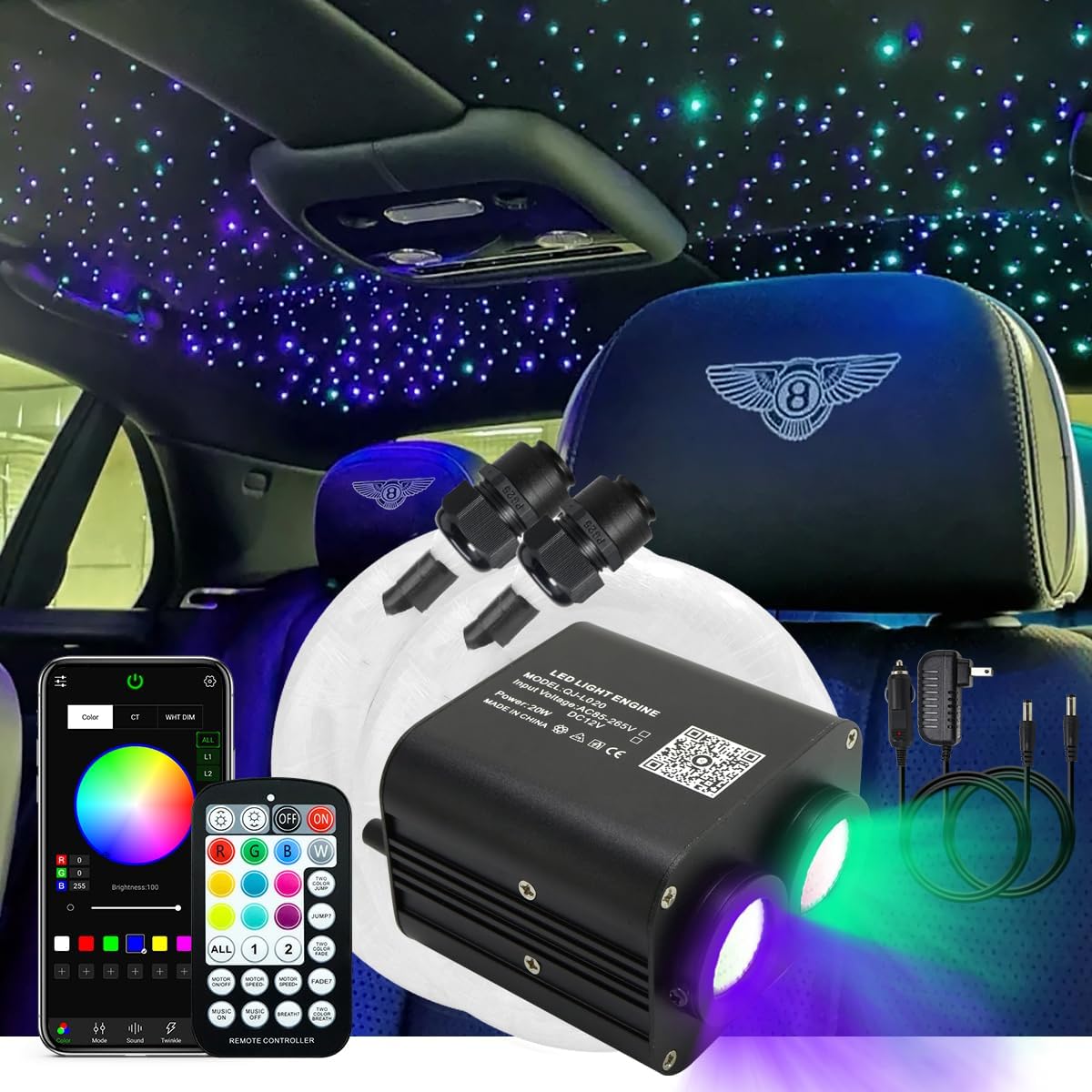 AKEPO 20W Dual-Head Fiber Optic Lights for Star Ceiling Effects