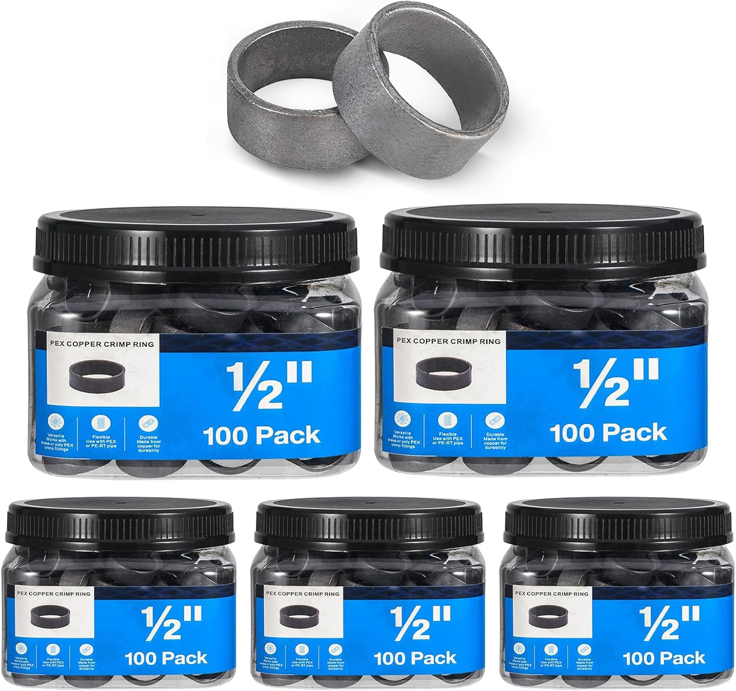 Pack of 500 1/2 Inch PEX Copper Crimp Rings for Plumbing