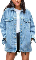 Women's Oversized Mid Long Denim Jacket - Casual Boyfriend Fit