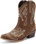 Rhinestone Ankle Cowboy Boots for Women with Low Chunky Heel - Stylish