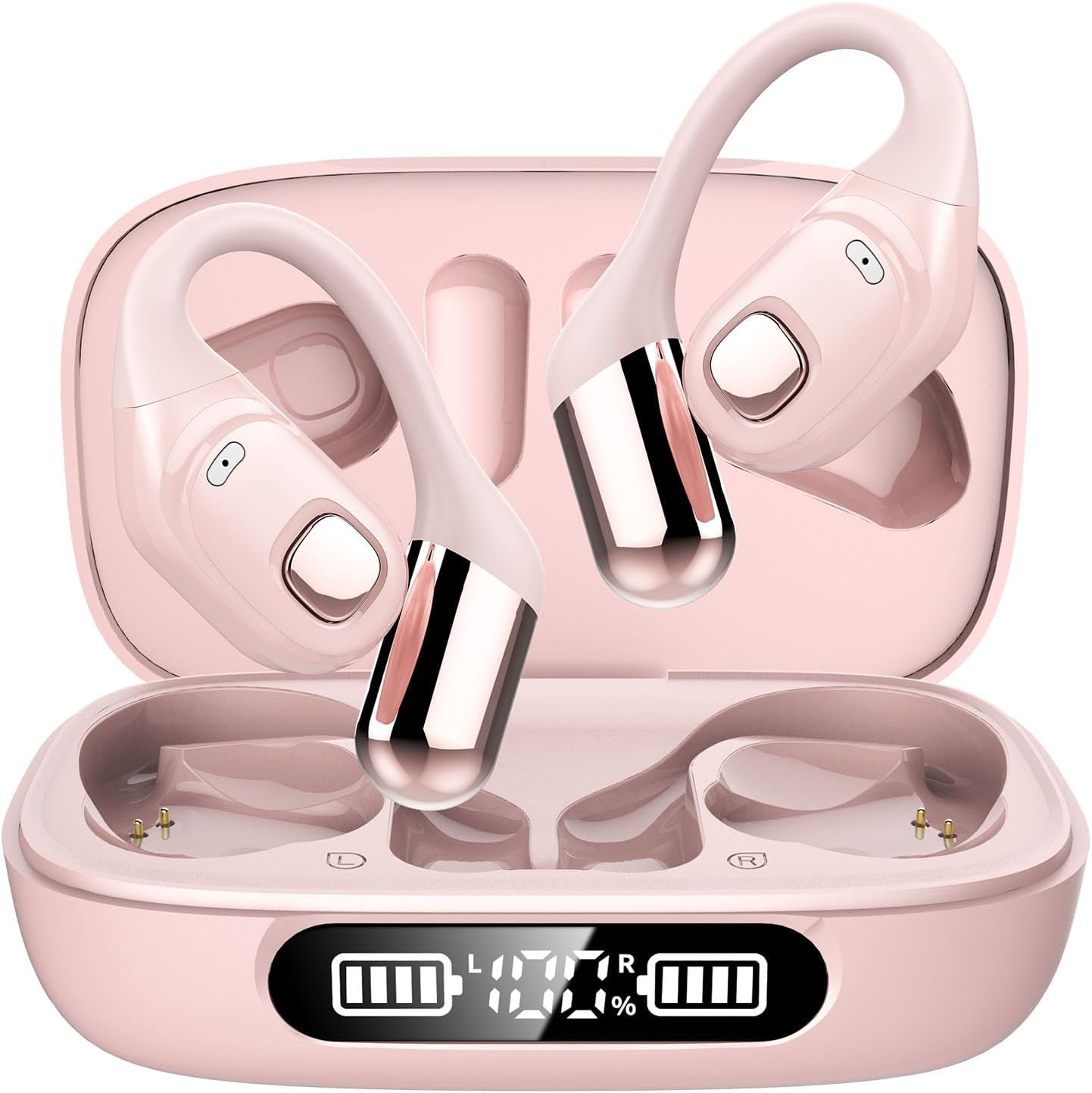 80H Playtime Open Ear Bluetooth Earbuds - Fast Charge, LED Display, Ultra-Lightweight
