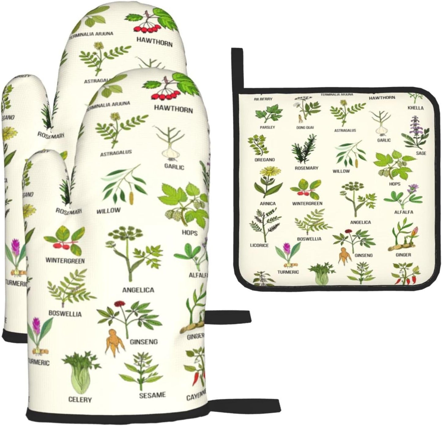 Heat Resistant Botanic Oven Mitts Set by LANAIQO