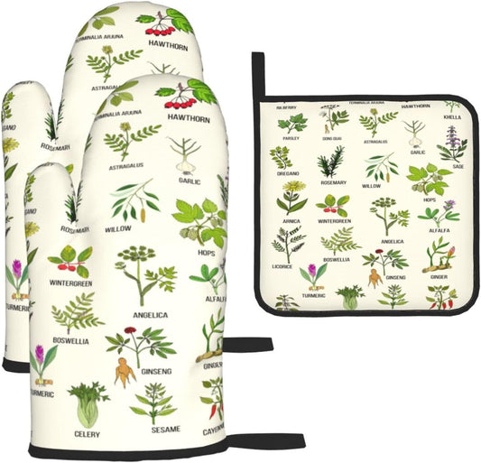 Heat Resistant Botanic Oven Mitts Set by LANAIQO