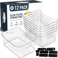 12 PACK Clear Plastic Storage Bins for Organizing - XL Pantry & Fridge