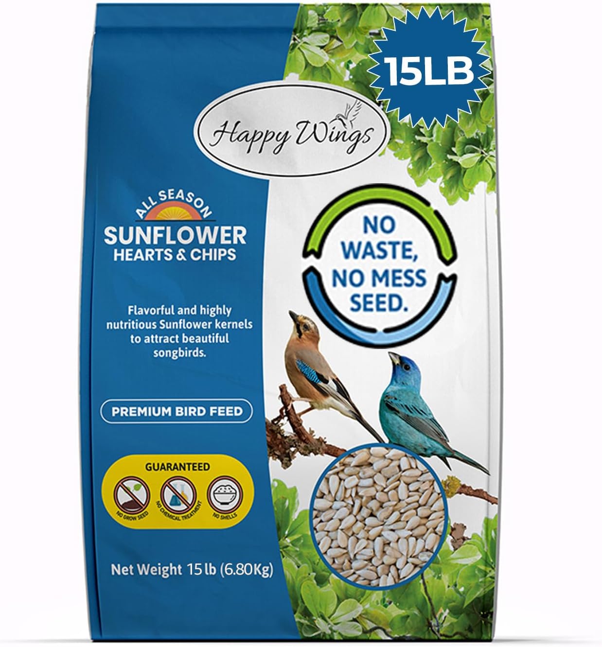 Happy Wings Sunflower Hearts & Chips Bird Food 15 lbs