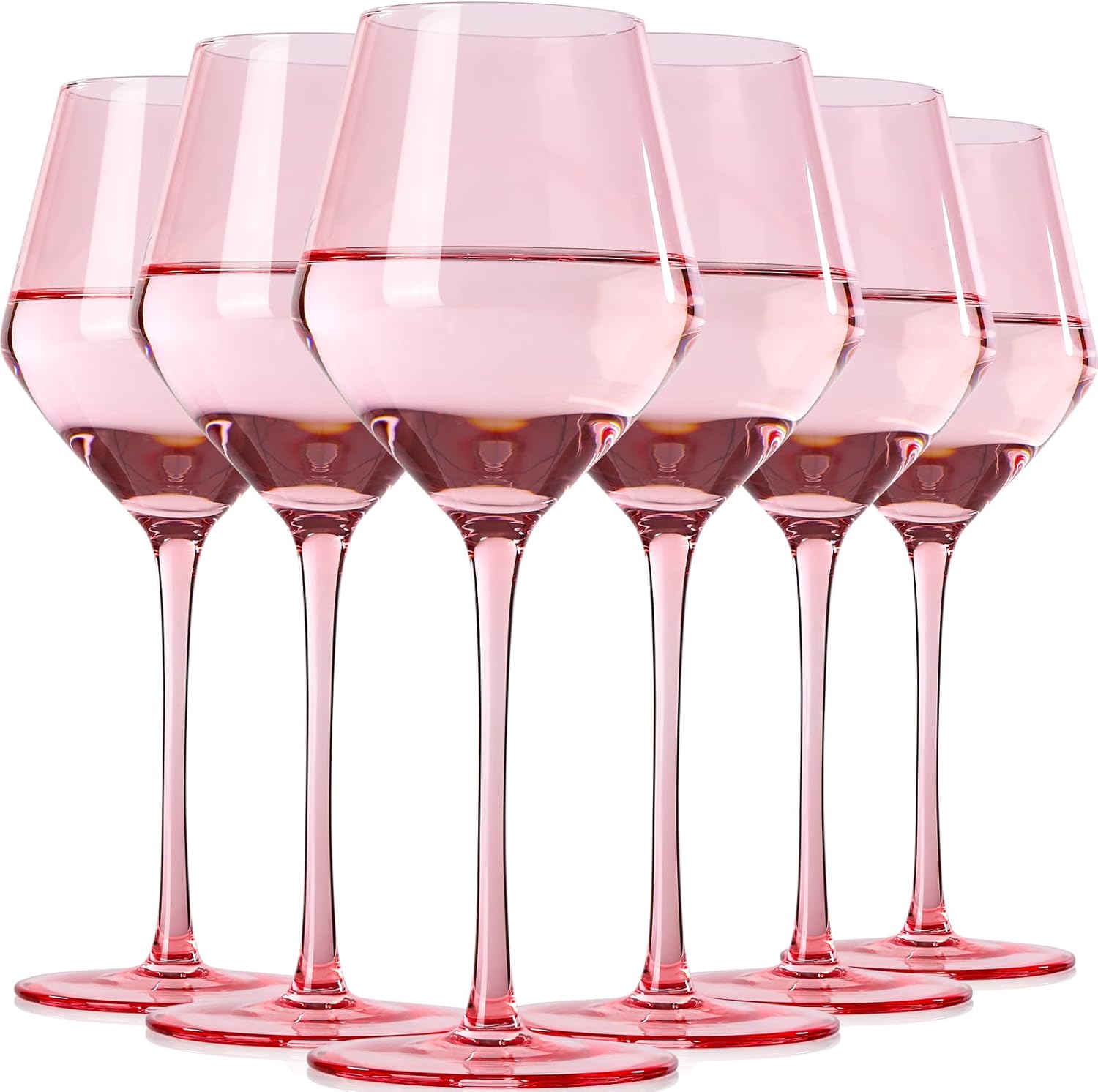 Hand Blown Pink Wine Glasses Set of 6 for Elegant Occasions